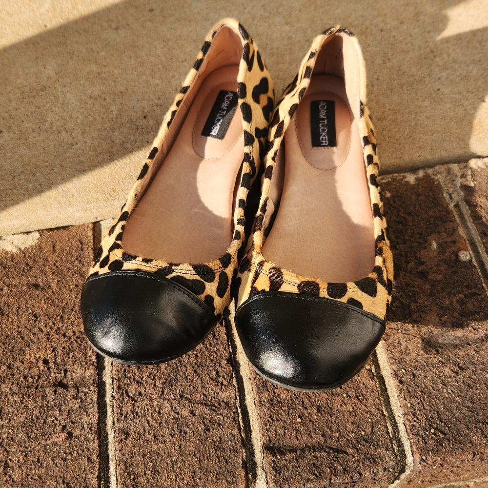 Adam Tucker Leopard-Print Flats with Black Cap Toe - Picture 2 of 8